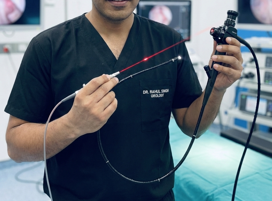 Dr Rahul Singh with Flexible Ureteroscope